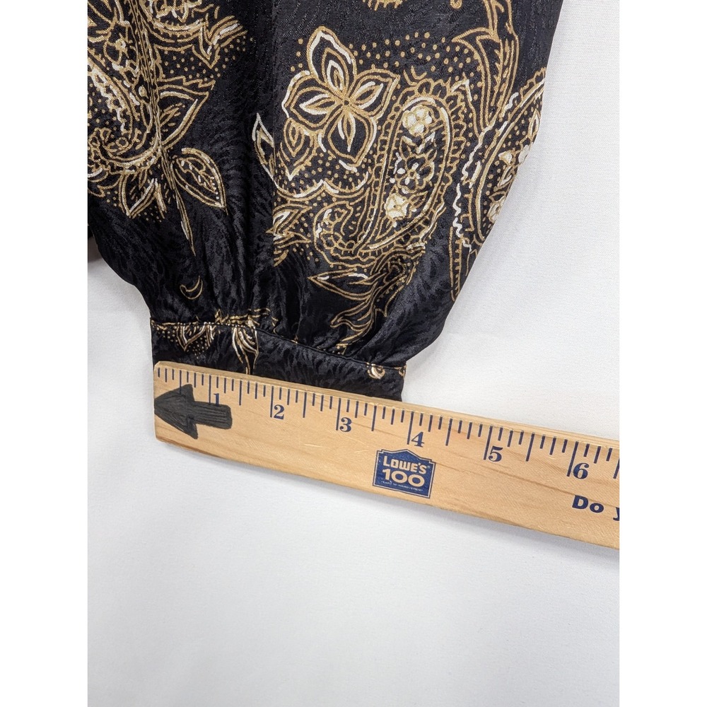 Vintage 1993 Protrend Ltd Paisley Blouse Black Gold Long Sleeve Top‎ 90s Large - Picture 9 of 10